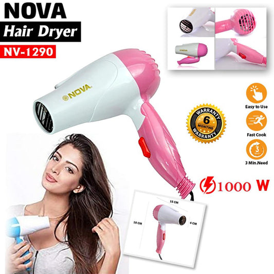 NOVA 1000W Foldable Hair Dryer – Fast Drying, Lightweight & Travel Ready