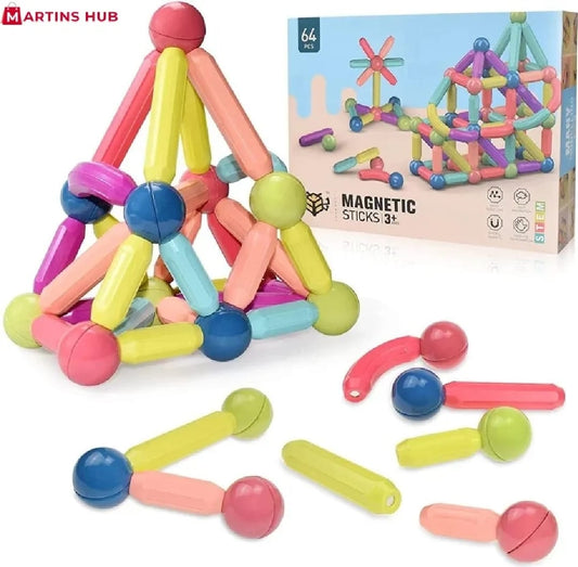 Magnetic Building Sticks & Balls Set (64 PCS) – STEM Learning Toy for Kids 3+