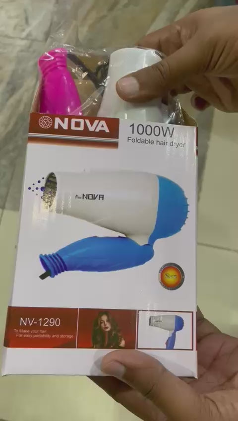 NOVA 1000W Foldable Hair Dryer – Fast Drying, Lightweight & Travel Ready